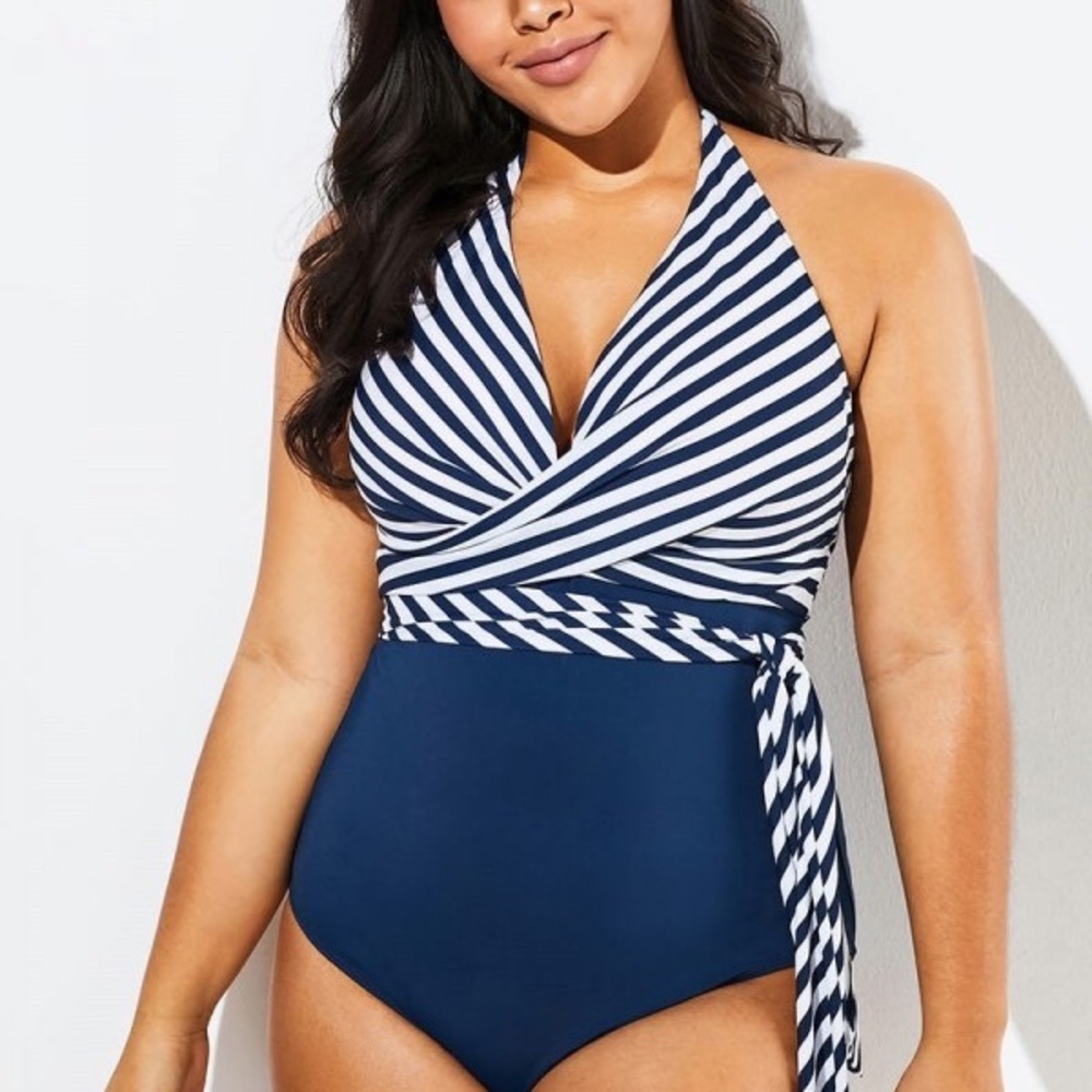 Swimsuits for All 18 blue and white stripe suit